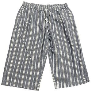 BeachLunchLounge Womens XL Stripe Linen Cotton Cropped Wide Leg Pants Drawstring